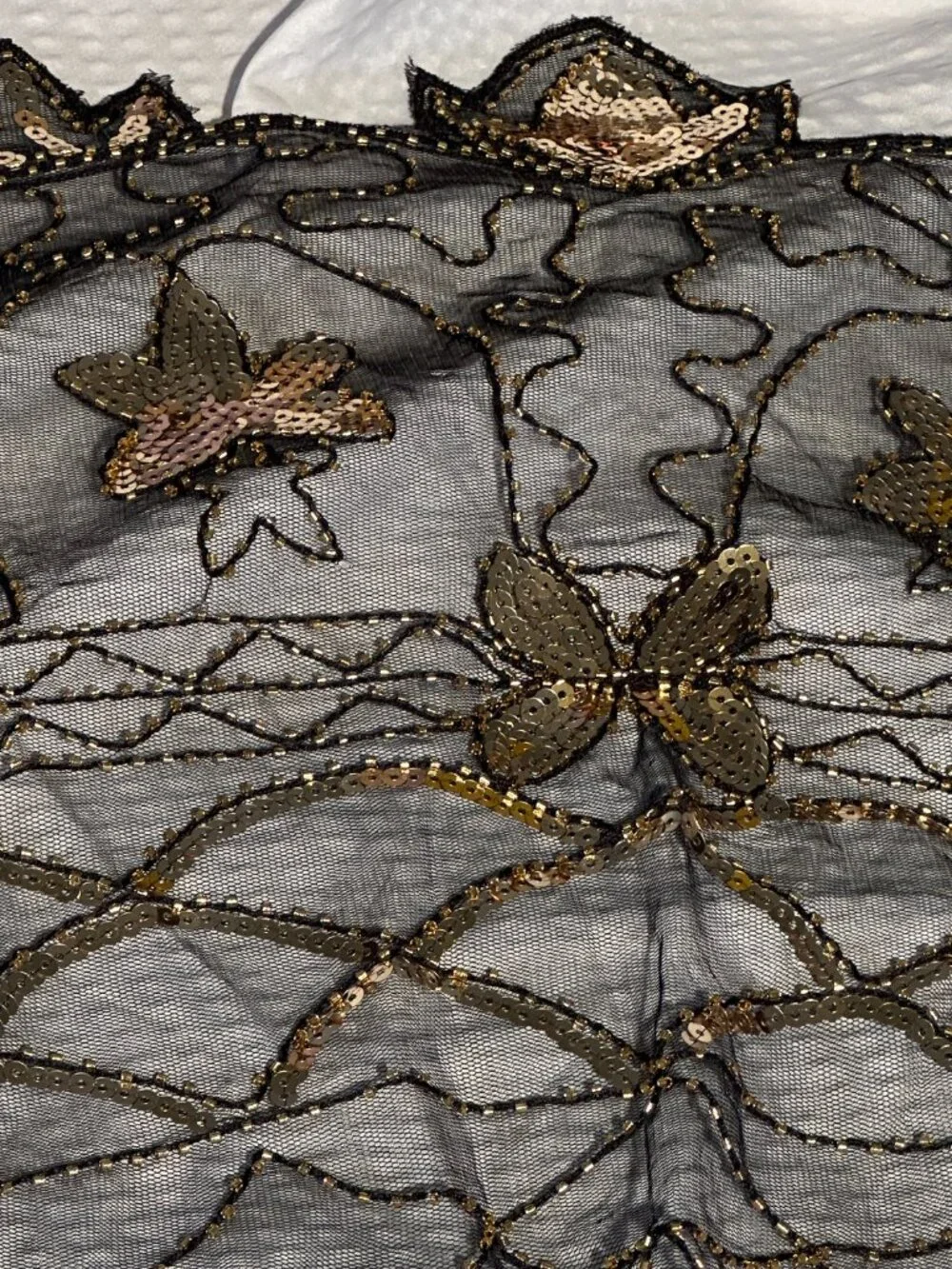 Black Mesh Gold Sequin Beaded Capelet Shawl Art Deco Gatsby Wedding Coverup